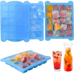 2 Pack Small Ice Cube Trays for Freezer, BPA Free Ice Cube Tray with Lid – Stackable, Easy Release Plastic Ice Trays for Small Fridge,Cocktails,Drinks, Square Ice Cube Mold for Whiskey Silicone Utensils