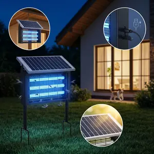 Gentle Solar USB Bug Repellent Lamp, 3 LED Tubes, Hanging Stake Quiet Non-Toxic Outdoor Light for Senior Garden Patio Backyard Daily Use