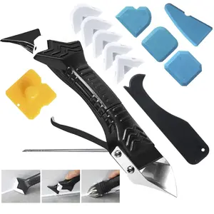 Silicone Caulking Tool 5 in 1 with Grout Scraper, 6 Exchange Silicone Pads & Adhesive Residue Scraper for Kitchen Bathroom Home