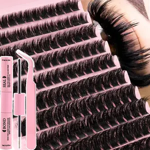 140 Pcs Fluffy D Curl False Eyelash Clusters, Cat Eye Style, Reusable, Lightweight, Soft Touch, Includes Glue & Tweezers, Perfect for Beginners