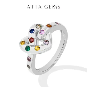 ATTAGEMS Classic Synthetic Colorful Stones Heart-Shaped Ring for Women Daily Wear Wedding Anniversary Fine Jewelry Love Gift Unique Vibrant Engagement Design R267
