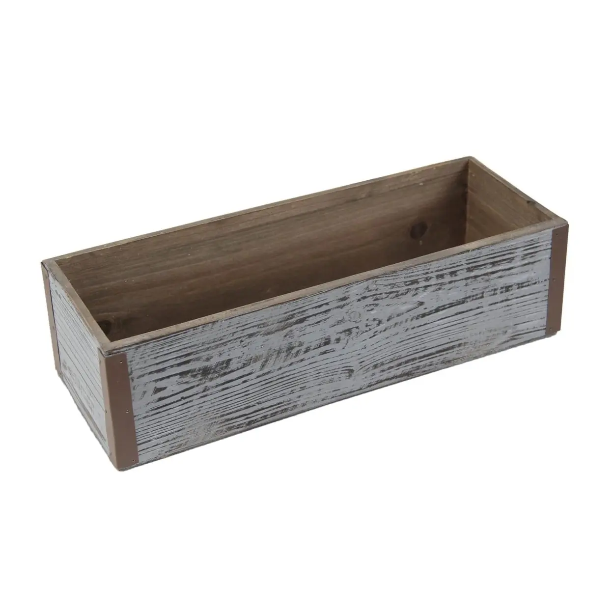 Cheungs 4911-14GW Gray Wash Wooden Rectangular Planter with Metal Corner Accents