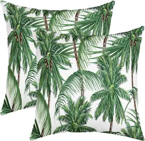 Feelyou 2-Pack 20x20 in Palm Tree Print Removable Cushion Covers - Botanical Palm Leaf Square Home Decorative Cushion Covers for Hawaiian Tropical Sofas