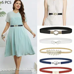 5 Pack Skinny Belts for Women, Fashion Dress Belts Stretch Women Waist Belts Plus Size Elastic Waist Band for Dresses