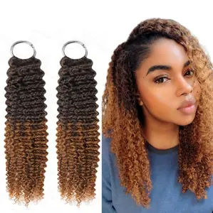 Feather Kinky Human Hair Crochet Extensions - Long, Curly Hair with Metal Ring Attachment
