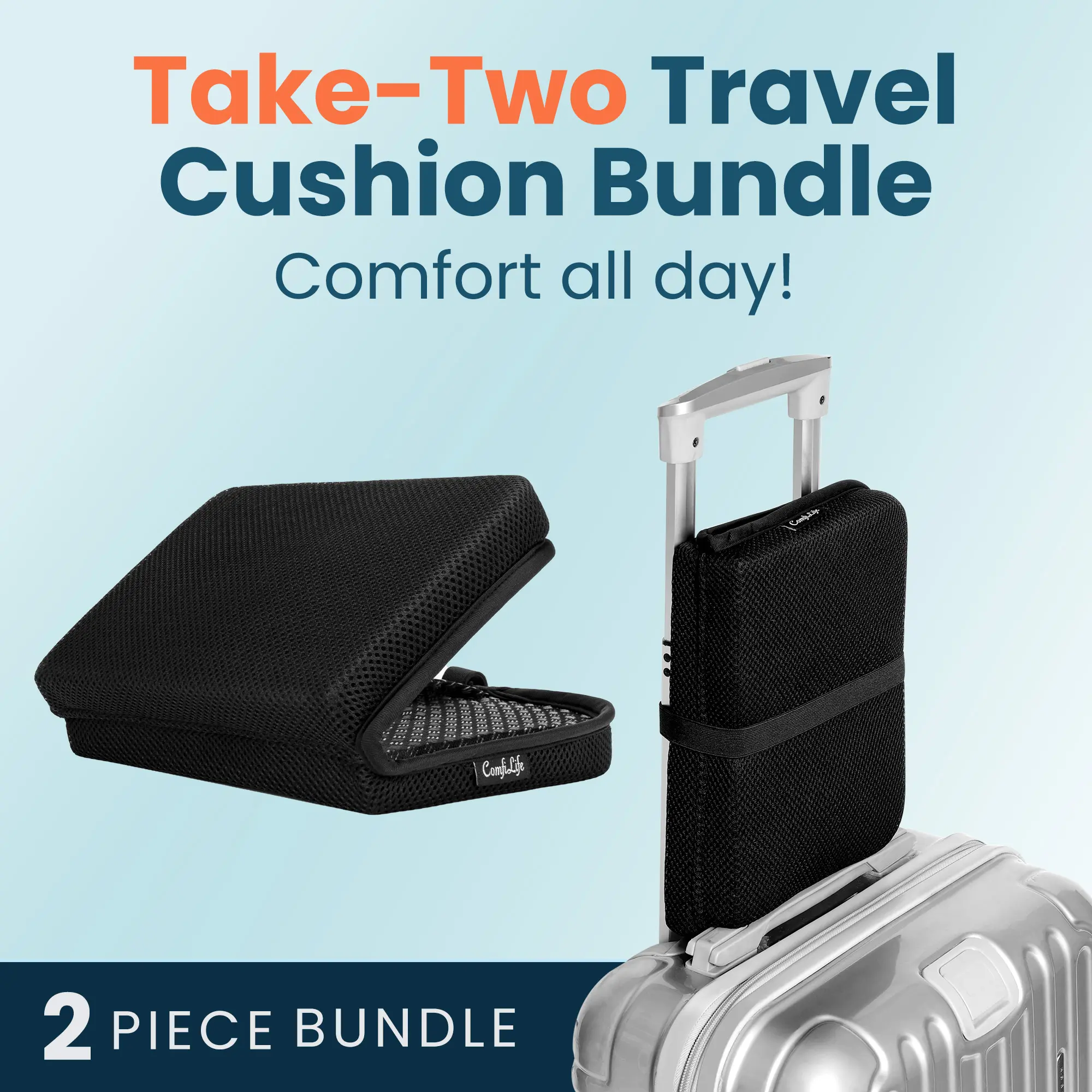 ComfiLife 2-Pack Ergo-Gel Travel Seat Cushions - Airplane Travel Accessories, Foldable Size, Compact, Breathable Chair Pads with Cooling Gel Grid, All-Season Use for Camping, Commute