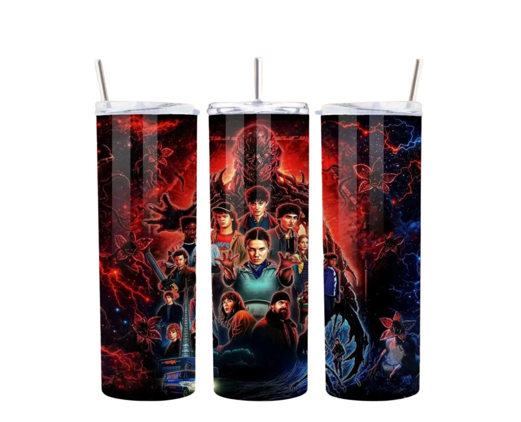 20 oz skinny tumbler with Stranger Things vibes