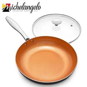 MICHELANGELO Frying Pan with Lid, Nonstick 8 Inch Frying Pan with Ceramic Titanium Coating, Copper Frying Pan with Lid, Nonstick Frying Pans Cookware