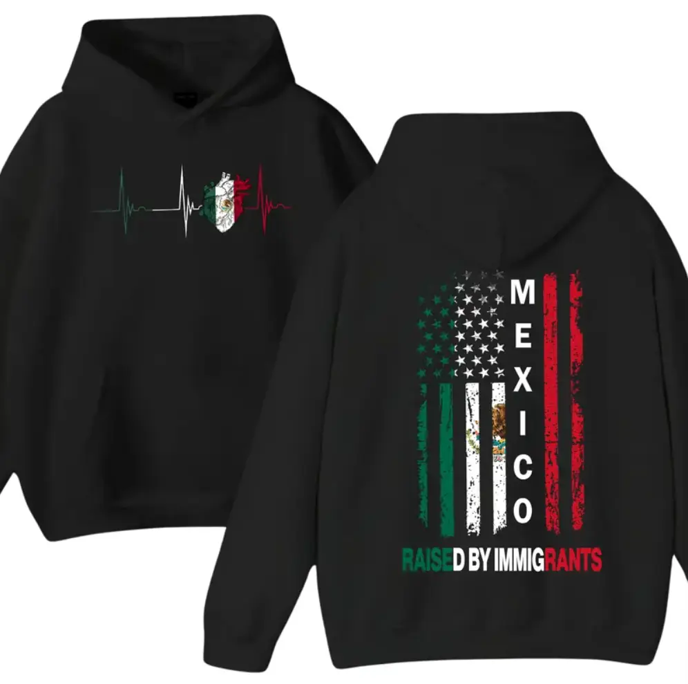 Raised By Immigrants Shirt - Sweatshirt - Hoodie, Cultural Identity Quote Sweatshirt, Mexican American Pride Latino Heritage Empowerment Unisex Cotton Hoodie, American Flag