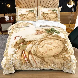 Santa Claus Print Bedding Set, Holiday Theme Sheet Set (includes 1 Fitted Sheet and 1/2 Coreless Pillowcases), Bedroom Decor