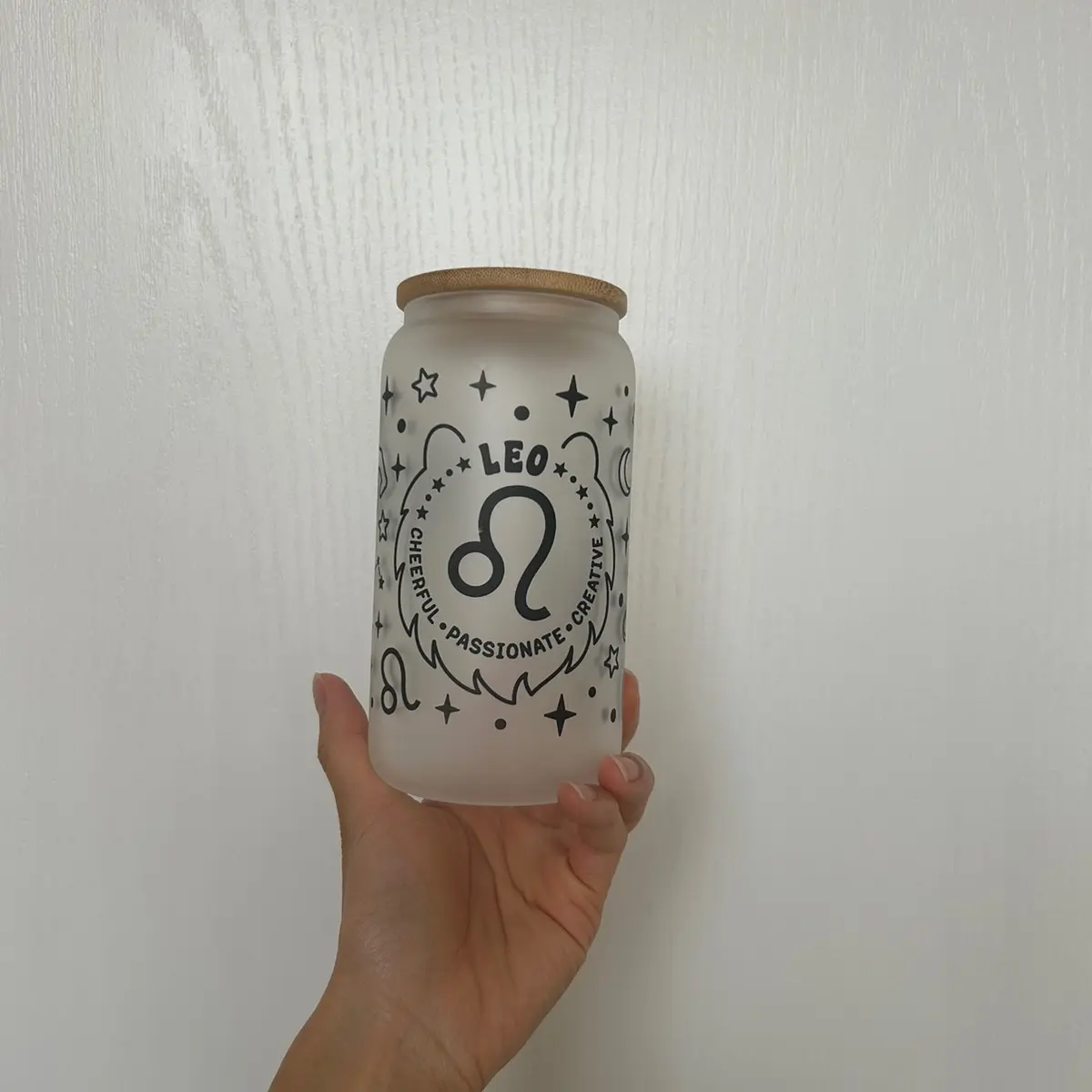 16oz zodiac glass cup Bamboo Drinkware Lid Straw Tumblers