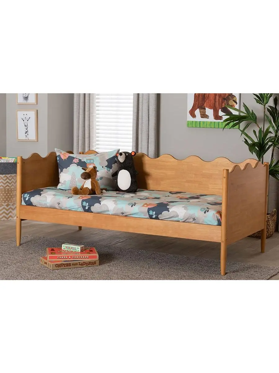 212 MAIN Full-Size Malaya Modern Rubberwood Brown Daybed, 74x53", with Scalloped Edges and Rounded Posts, max 74x53"