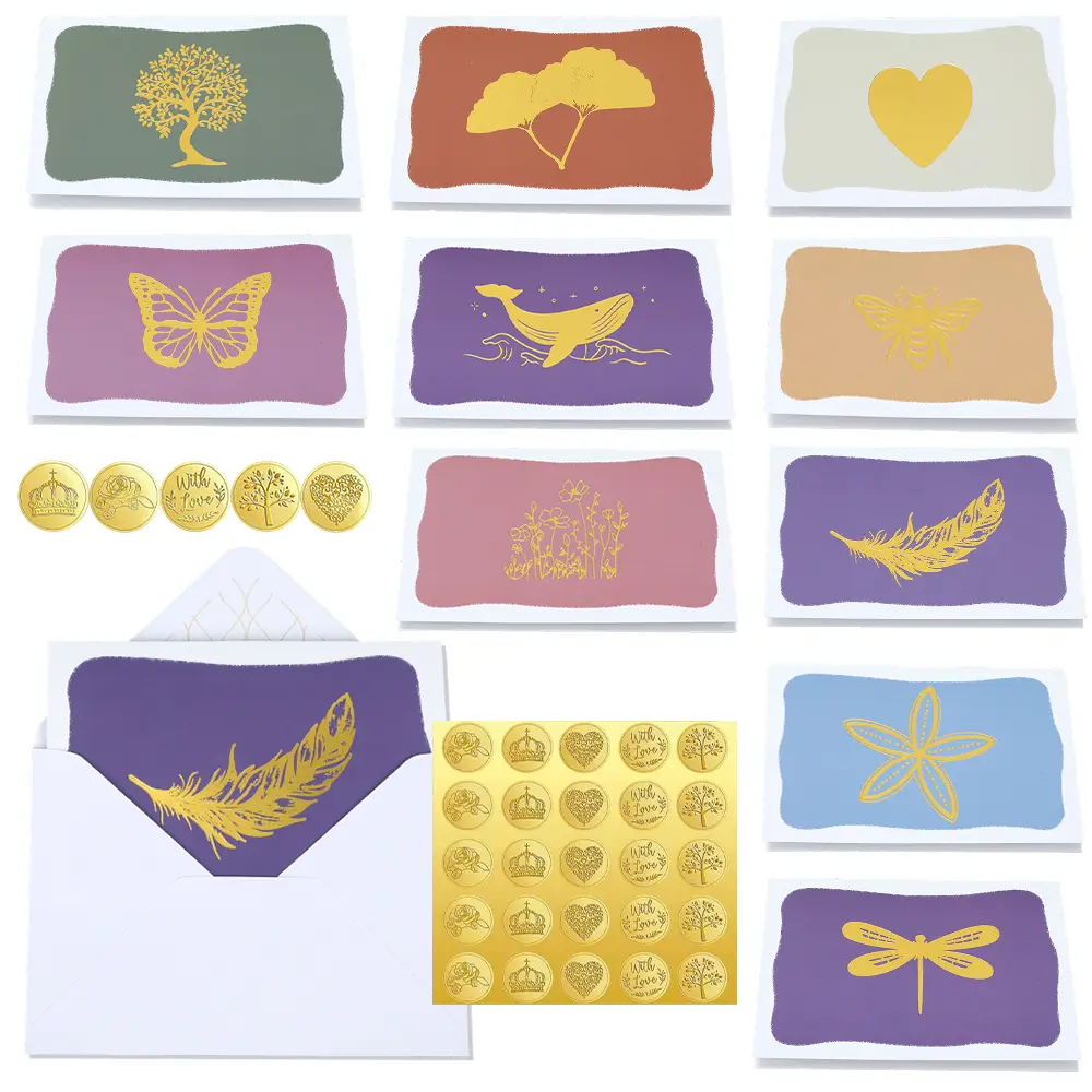 20-Pack Bulk Blank Folded Greeting Cards Sealed Set - 4"x6" Butterfly Design, Soft Tones, Gold Accents, Complete Set with Envelopes & Seals, Blank Inside for Messages, Suitable for Thank You, Weddings, 20 Pcs Mix