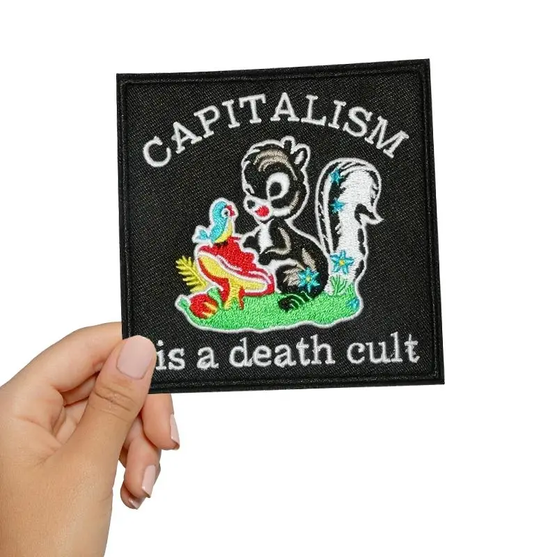 Squirrel Embroidered Patch, 1PC Capitalism Is A Death Cult Stylish Unique Embroidery Craft Patch, Iron on Patch for Clothing, Jacket, Hat, DIY Gift for Friend, Embroidery Patches