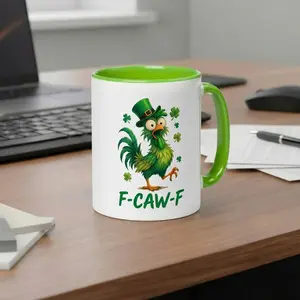 F-CAW-F Lucky Rooster Mug With Shamrocks, Funny St. Patricks Day Ceramic Coffee Mug