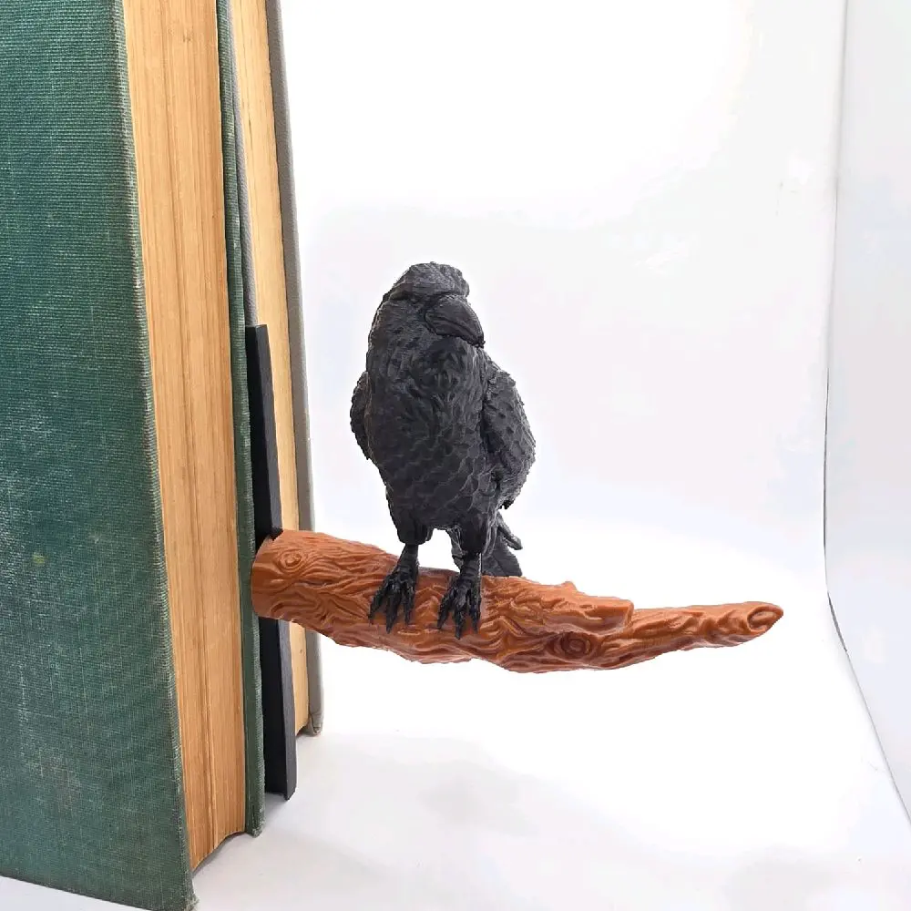Perched Raven Bookshelf Insert, Gothic Dark Academia Book Decor, Spooky Gift for Book Lovers