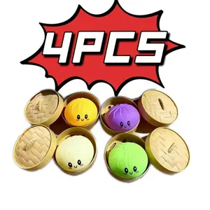 Emoji Dumpling Squishies 4-Piece Blind Box Set - Soft TPR Stress Relief Toy, Secret Rare Edition, Random Style, Unboxing Surprise, Valentine’s/Easter Gift for Kids