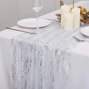 1 count  Table Runner 10Ft Sheer Chiffon Fabric Cheesecloth Sequin Glitter Table Runner for Wedding Birthday Party Decor