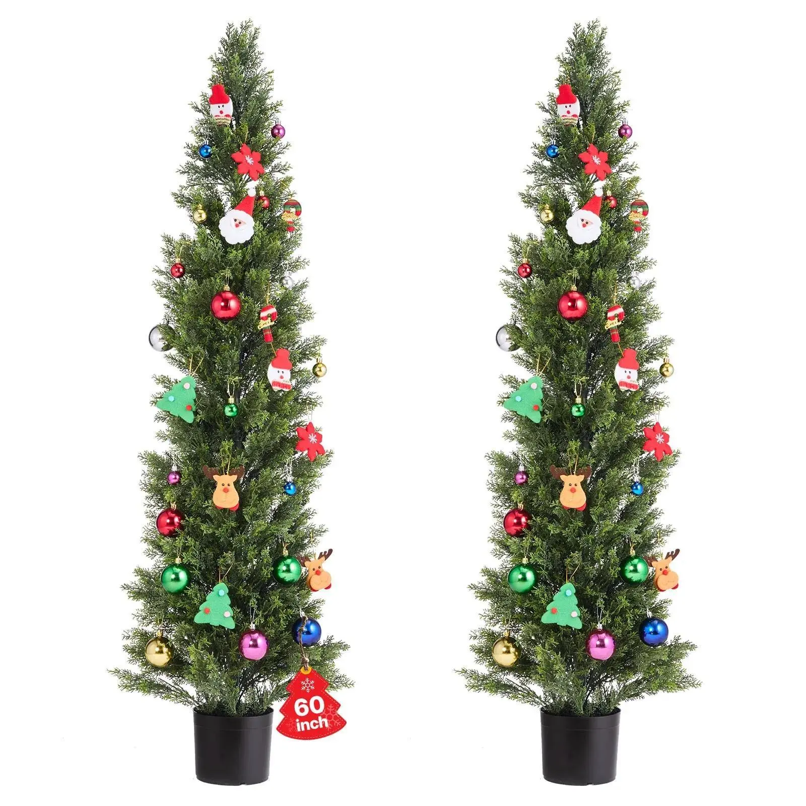 VEVOR 2-Set 60 inches Weatherproof Artificial Cedar Bush, PE Leaf Decorative Topiary Trees, Faux Pine Silk Shrubs, Realistic Look, Easy Assembly, Large Leafy Plant Decor, Ideal for Front Porch, Balcony, Great as Gift, Adjustable#BacktoSchool