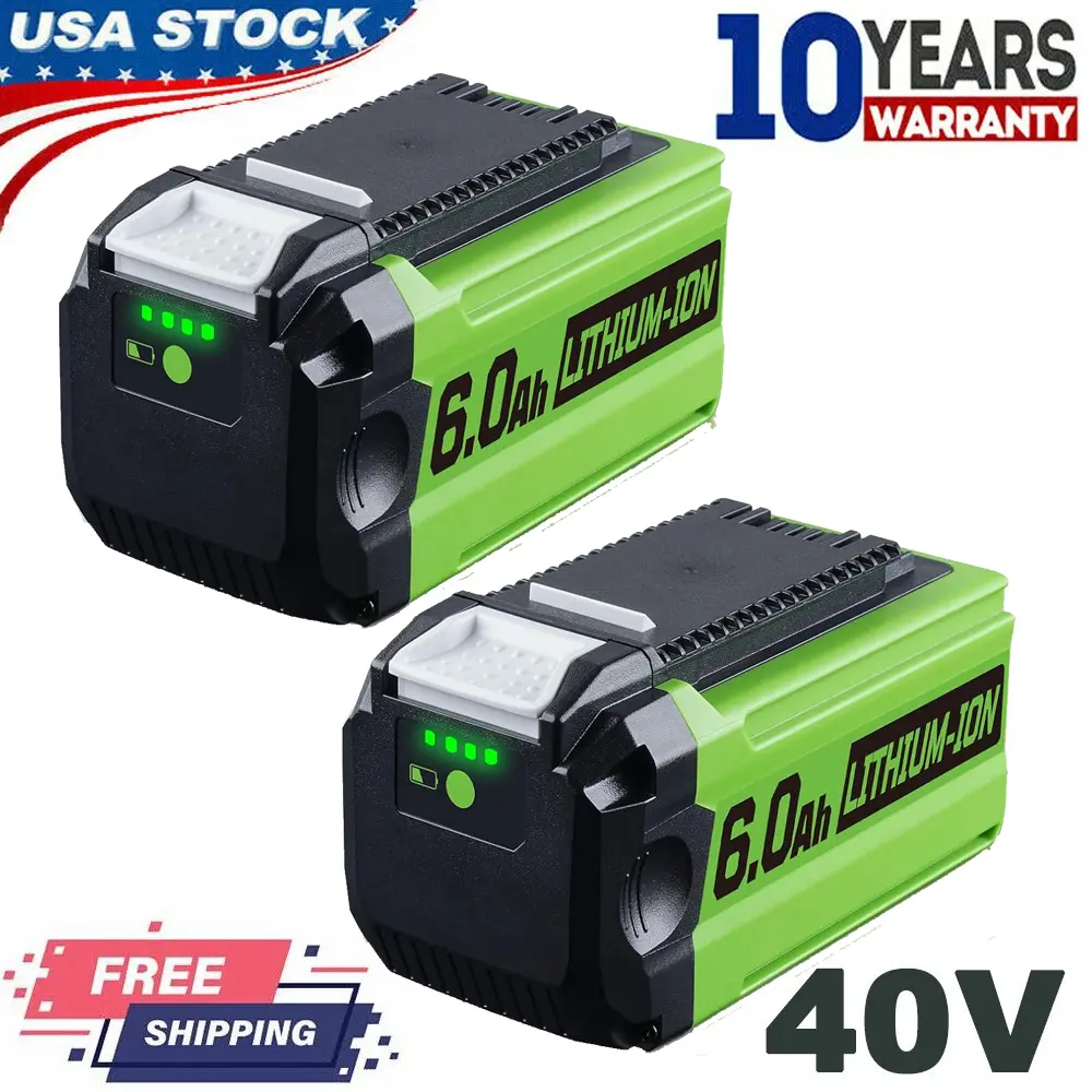 6.0Ah Lithium-Ion Replacement Batteries, 2/Pack High Performance for Greenworks 40V 29462 29472, Long Run Time Consistent Fade-Free Power for 40V Cordless Lawn Mower & Power Tools