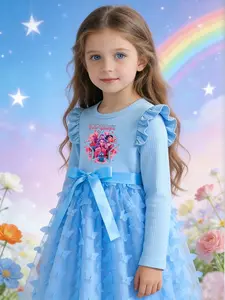 Trendy Huntrxx Kids Princess Dress, Butterfly Tulle Skirt, Elegant Casual Wear for School & Special Occasions