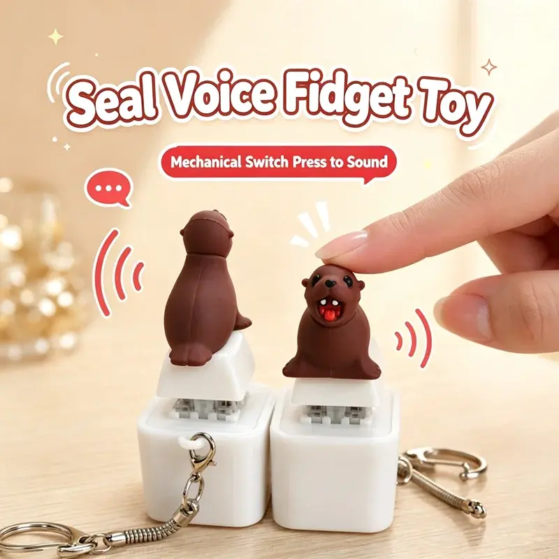 Fun Animal Duck Frog Horse Seagulls Seal Vioce Keychains LED Light Button Keyring Stress Reliever Clicker Vocalizing Keycap Gift