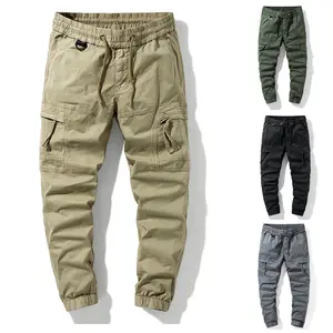 Men’s drawstring elastic-waist cargo jogger pants with multiple pockets—durable, breathable, skin-friendly, available in multiple colors for versatile styling, suitable for everyday outdoor wear across various scenarios.