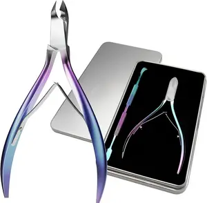 Professional Stainless Steel Cuticle Nippers - 3/4 Jaw Sharp Clippers with Cuticle Pusher for Precise Manicure, Pedicure, Dead Skin & Hangnail Removal wide opening classic style