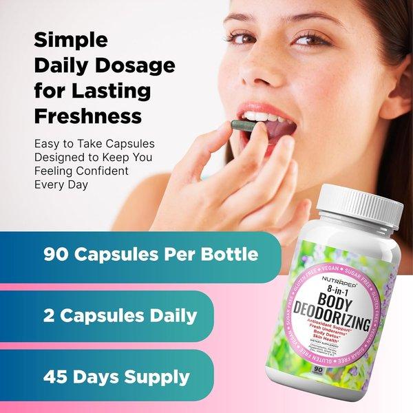 Body Deodorizing Supplement - Odor Eliminator & Internal Deodorant Pills for Fresh Breath Skin Health & Detox - Full Body