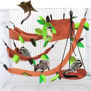 Plush Hamster Indoor Toy Set, 5 Counts/set Hammock & Ropeway & Round Swing & Channel for Rats Rodent Parrot, Small Animal Supplies