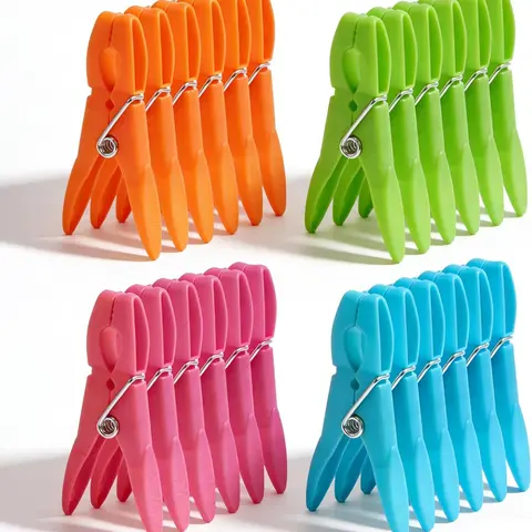 24-Pack Sturdy Colorful Plastic Clothespins, Heavy-Duty Household Hanging Clothespins Sets for Laundry, Holds Sheets & Towels Outdoor