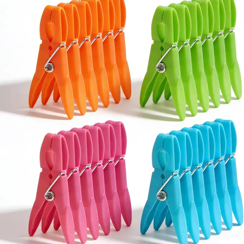 24-Pack Sturdy Colorful Plastic Clothespins, Heavy-Duty Household Hanging Clothespins Sets for Laundry, Holds Sheets & Towels Outdoor