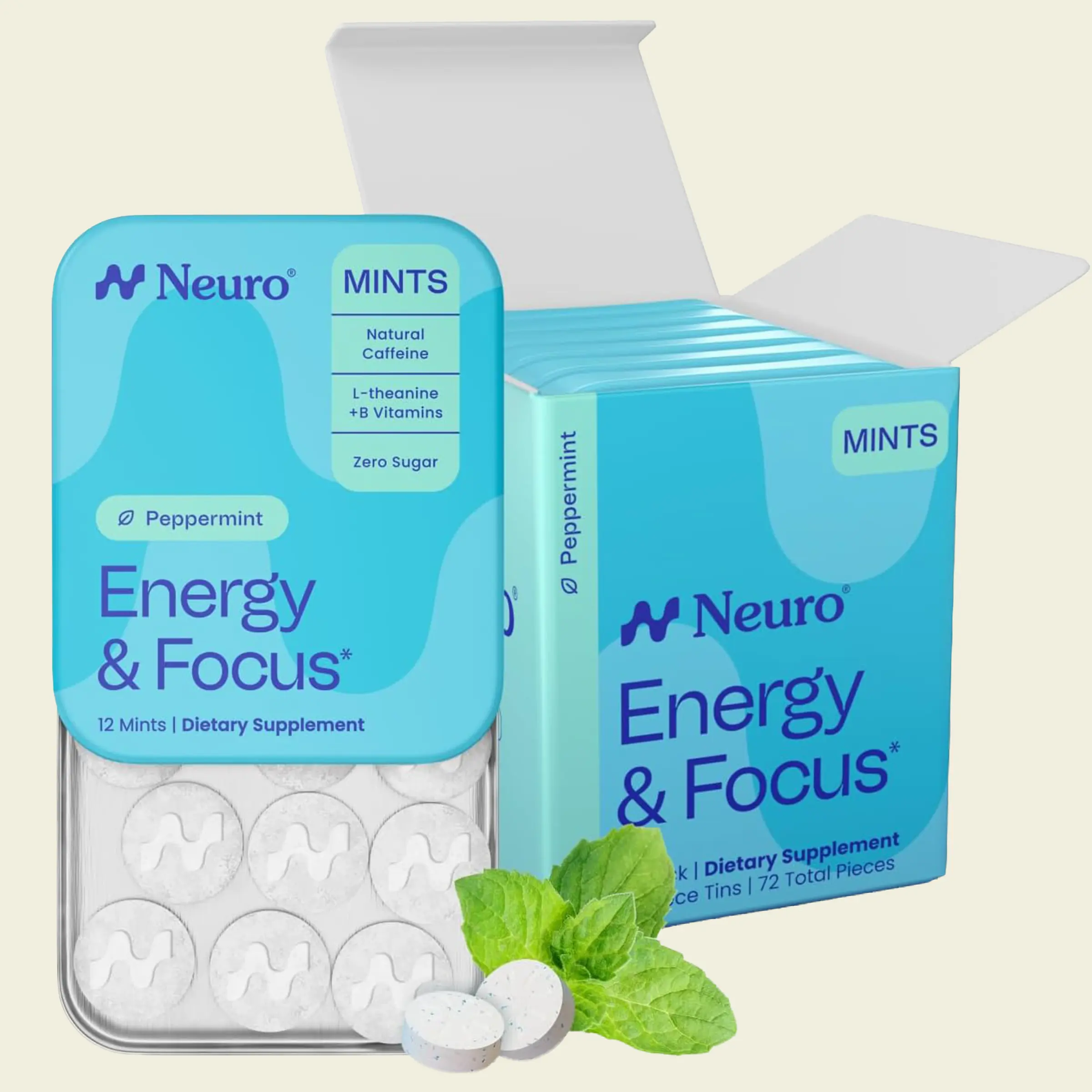 Neuro Peppermint Energy & Focus Mints - Sugar Free with Natural Caffeine, L-theanine, Vitamin B12 & Vitamin B6 Neuro Peppermint Energy & Focus Mints - Sugar Free with Natural Caffeine, L-theanine, Vitamin B12 & Vitamin B6
