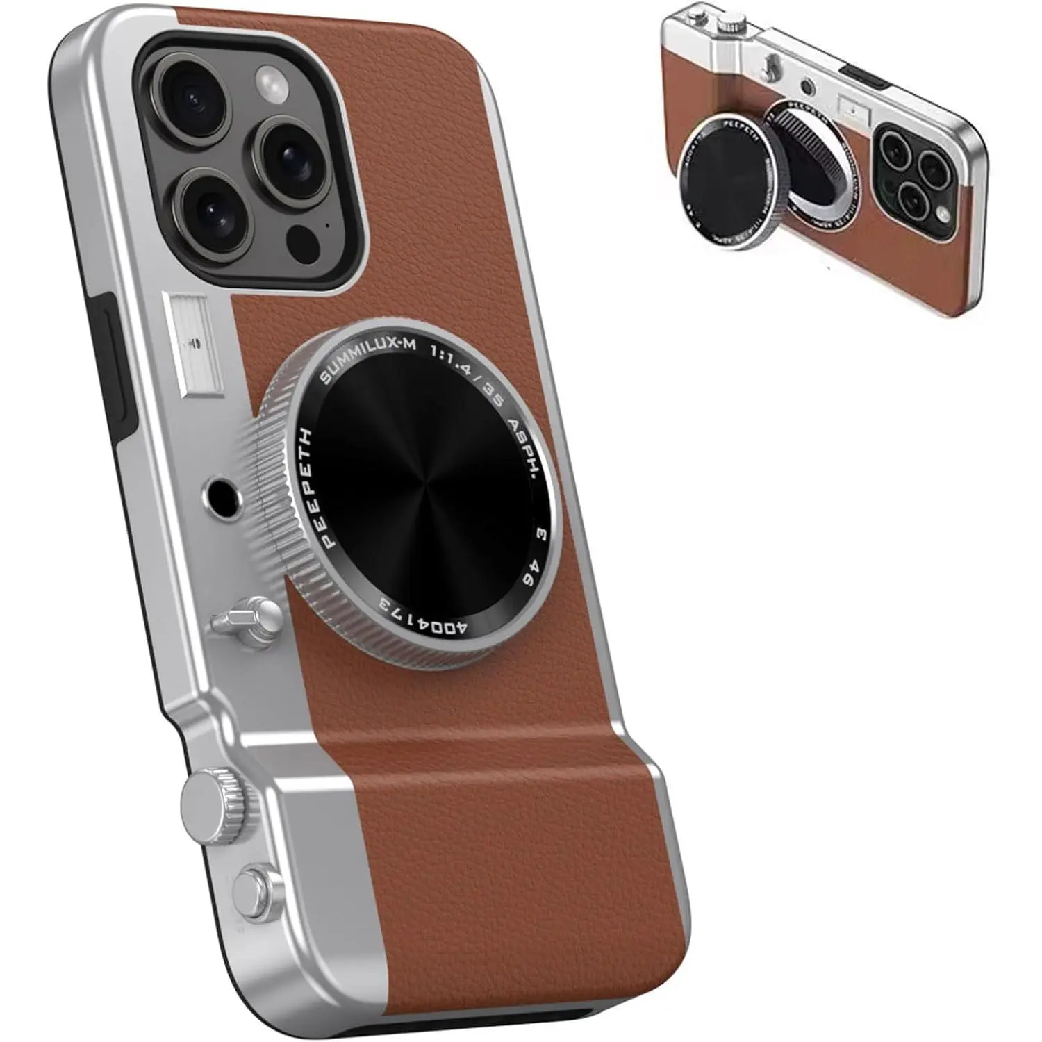 3D Retro Camera Phone Case with Handle for Phone 17/16/15/14/13/12 Pro Max - Cute Unique Silicone-Polycarbonate Magnetic Protective Cover, Detachable Shockproof Mobile Accessory
