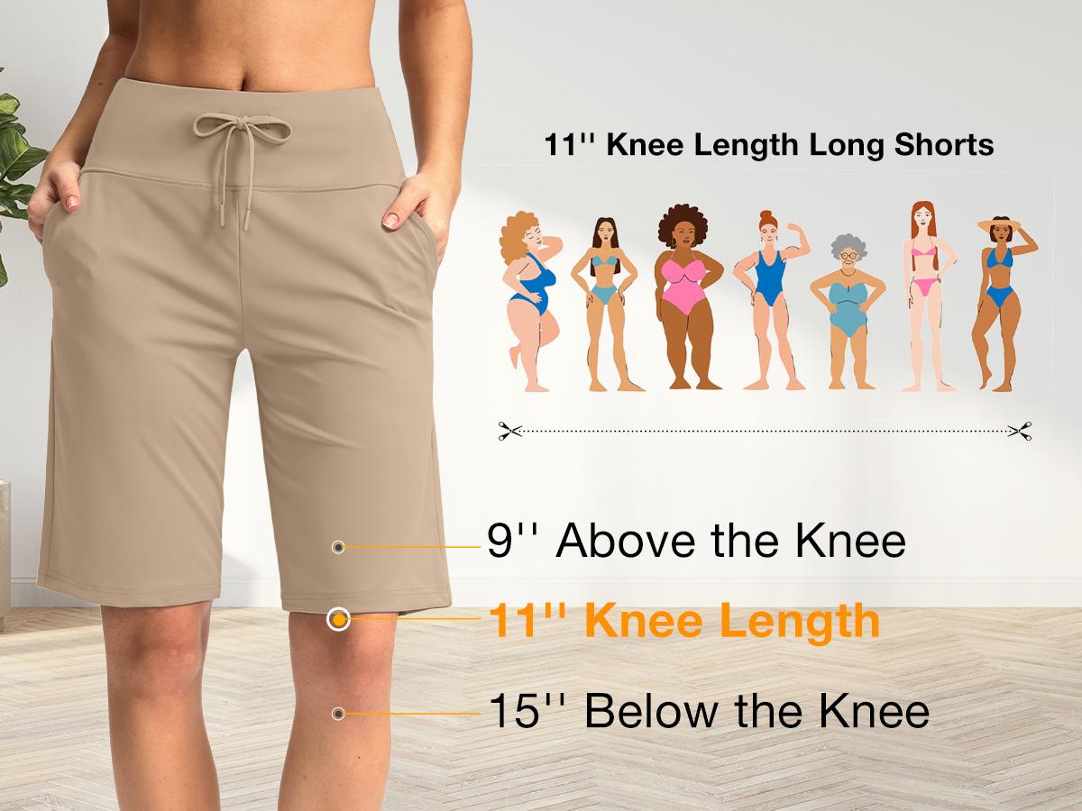 G Gradual Women's 11" Knee-Length Stretch Bermuda Shorts with Pockets, Comfy Drawstring, Fitness for Everyone, Summer Casual Walking Sports Shorts, Sporty Chic, Athleisure Casual Shorts, Lightweight Workout Shorts