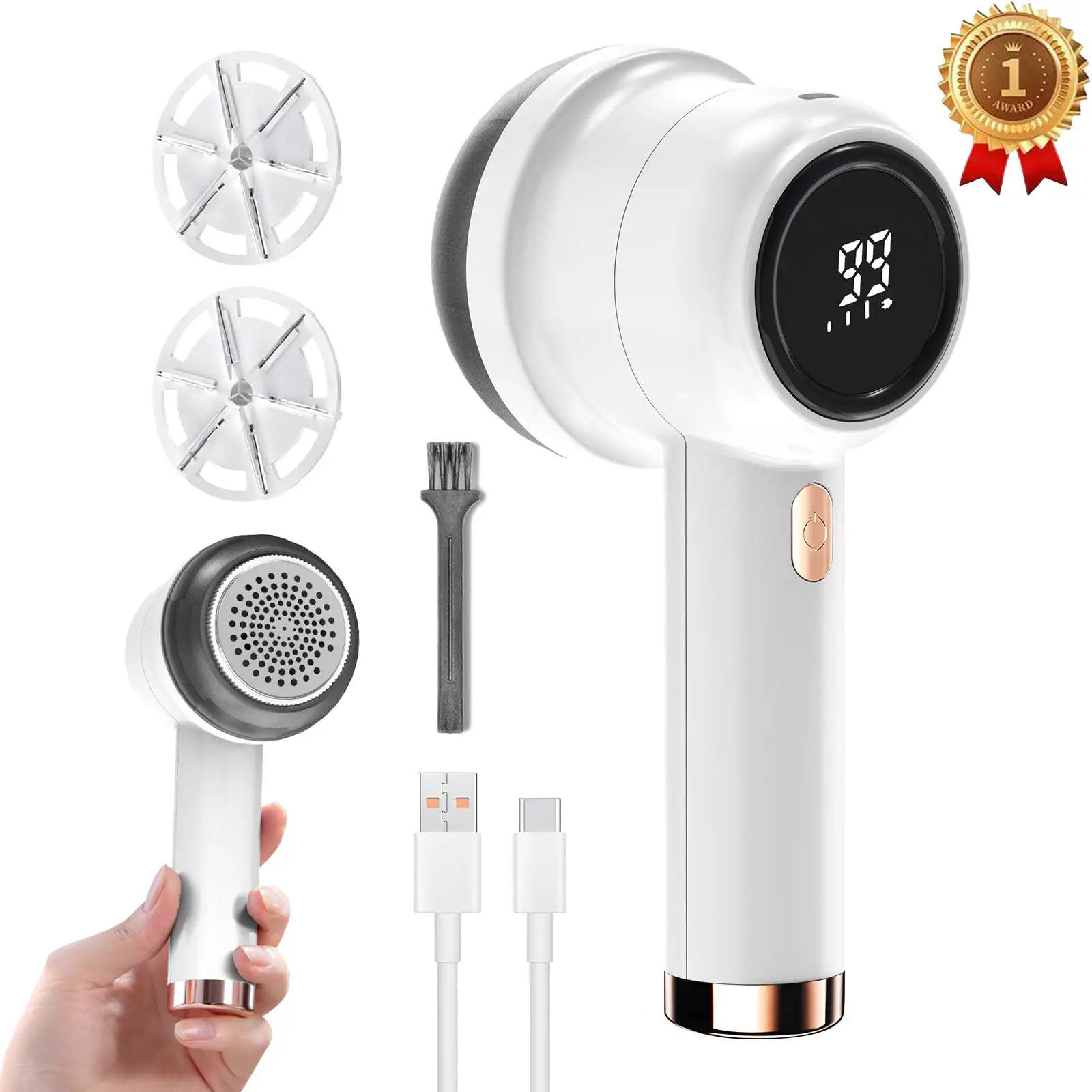 Fabric Shaver, Lint Remover Wireless Rechargeable 6-Leaf Blades 3-Speed LED Display Electric Lint Shaver Portable for Clothes Furniture Sweater Curtai