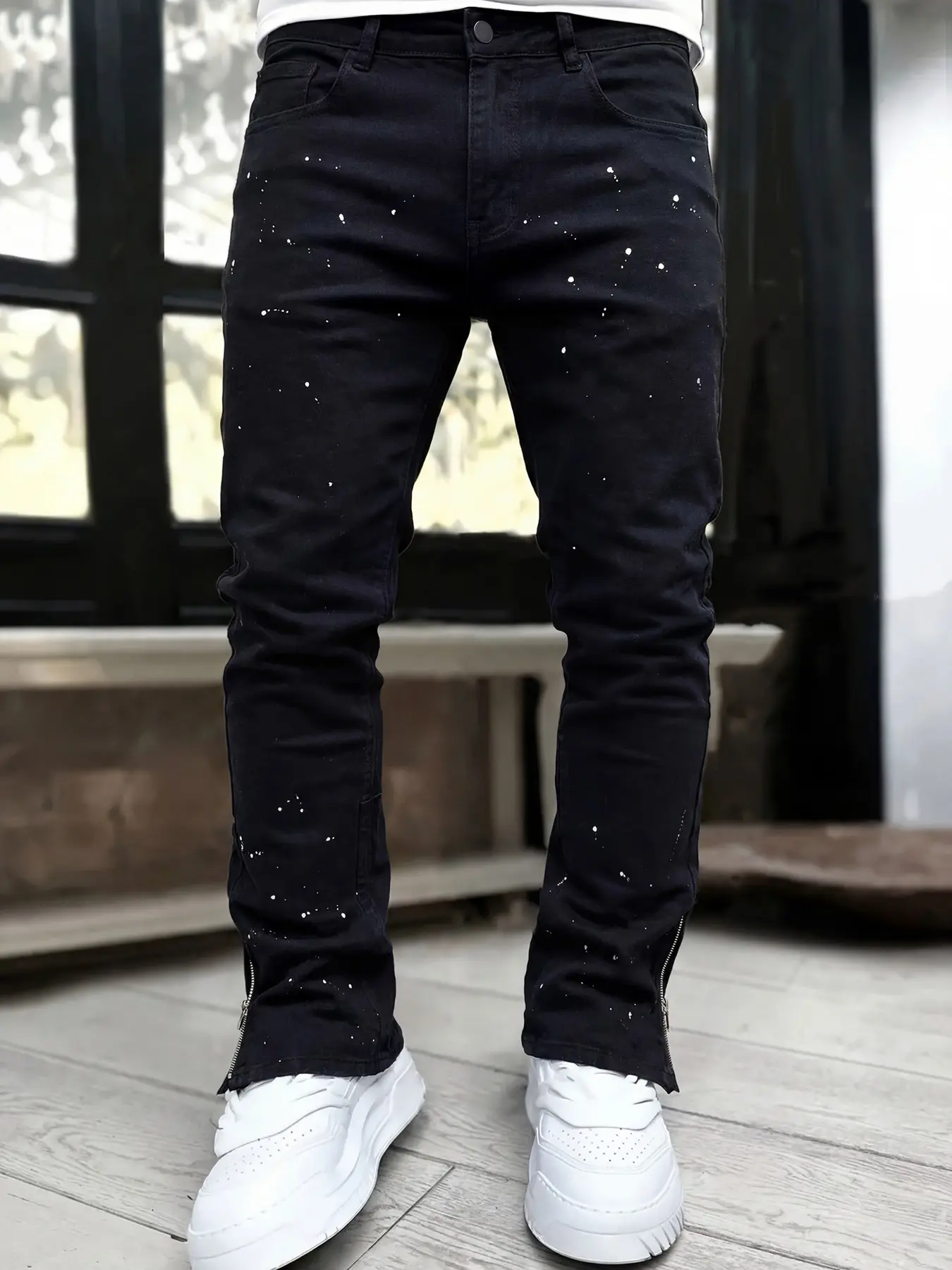 Men's Casual Loose Wide-Leg Jeans Pants, Fashion Jean Bottoms, Casual Jeans Menswear, Slim-Fitting Plain Pattern, All Seasons Streetwear, Trendy Pocket Design, Comfortable Daily Wear