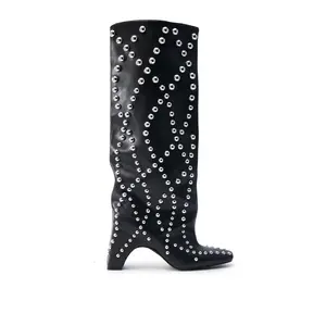 WELLS-BLACK STUDDED HEELED BOOT