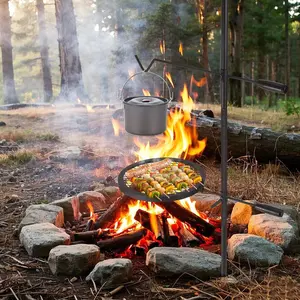 13.4''x13.4'' Heavy-Duty Swivel Campfire Grill with Carry Bag - Adjustable 360° Rotating Steel Grate for Fire Pit, Outdoor BBQ, Camping, Picnics