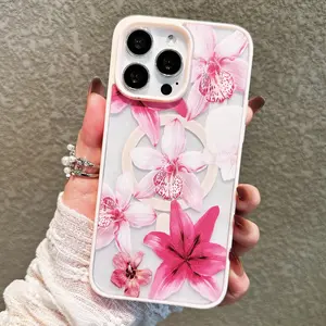 Bulb Flower Pattern Magnetic Case, Magnetic Charging, iPhone 15 Pro Max, Apple 14 Pro, Air Cushion Anti-Drop, Soft Full Cover, Accessories