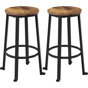 26 inch Metal stools Vintage Counter Height Kitchen Barstools Set of 2 High Backless Bar Stools, Rustic Brown