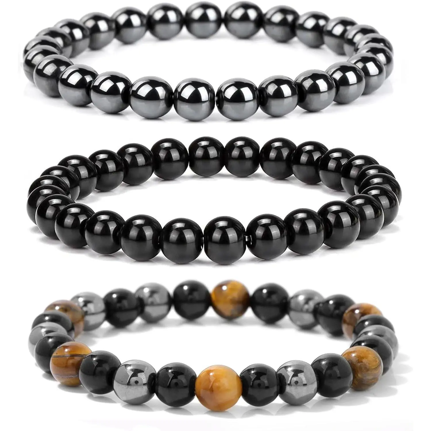 3pcs Crystal Bracelet Set - 8mm Beaded Citrine, Green Aventurine & African Turquoise for Adults, Unisex Daily Wear Jewelry, Excellent Gift Idea for Colleagues, Unisex Names