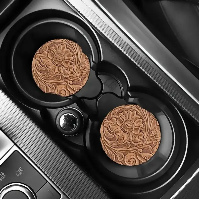 Car Coaster, 2-Piece Round Anti-Slip Car Cup Holder Pad Set, Car Interior Decoration Accessory, Car Accessories for Women & Men