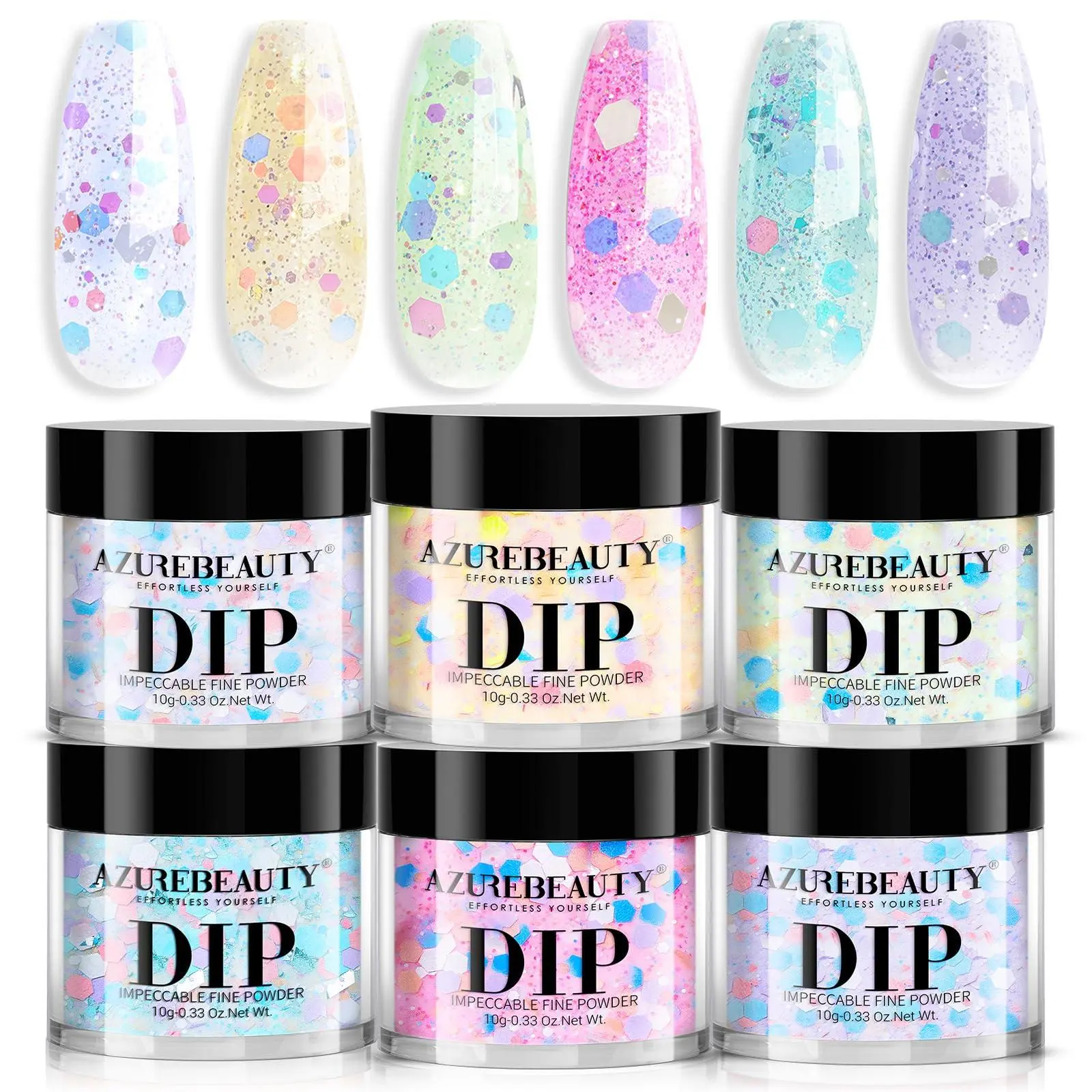 AZUREBEAUTY Dip Powder Nail Set, Spring Pink Purple Green Glitter Cheese Colors Natural Dipping Powder Starter Spring Kit, French Nail Art Manicure DIY Salon, No Need Nail Lamp Cured