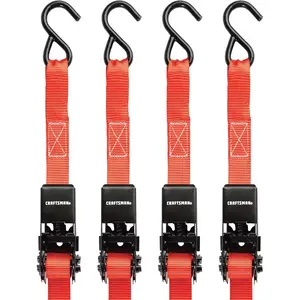 Black/Red 1" x 10' Ratchet Tie Down Straps - Light-Weight Duty (900 Lb Break Strength), 4 Pack