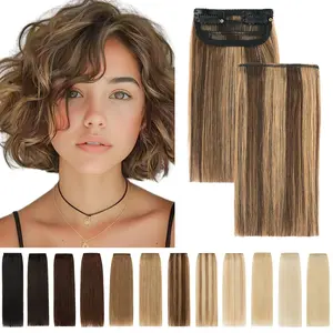 2 Short Hair Extensions Clip in Human Hair 6 Inch 20g Hairpiece Toppers for Women With Thinning-Hair Adding Volume - # 4P27 Medium Brown&Dark Blonde
