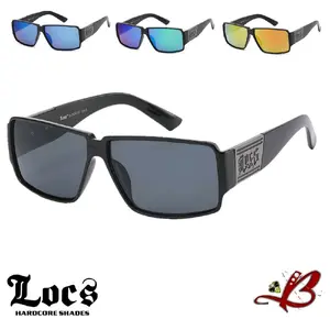 LOCS Concrete King Hardcore Shades Wide Rectangular Blocker Frame Embossed 81's Old English Logo Plaque 100% UV400 Protection Sunglasses | Original Authentic Genuine Classic Locs Eyewear Unisex