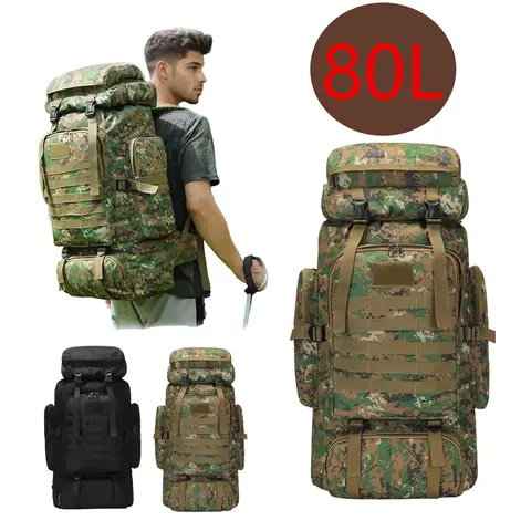 80L Durable 600D Oxford Hiking Trekking Rucksack, Camouflage Patterned Army Backpack, Water-Resist Shell, Breathable, Comfortable All-Day Strap Fit, MOLLE System, Adjustable Straps, With Compartments, Customizable for Survival Camping