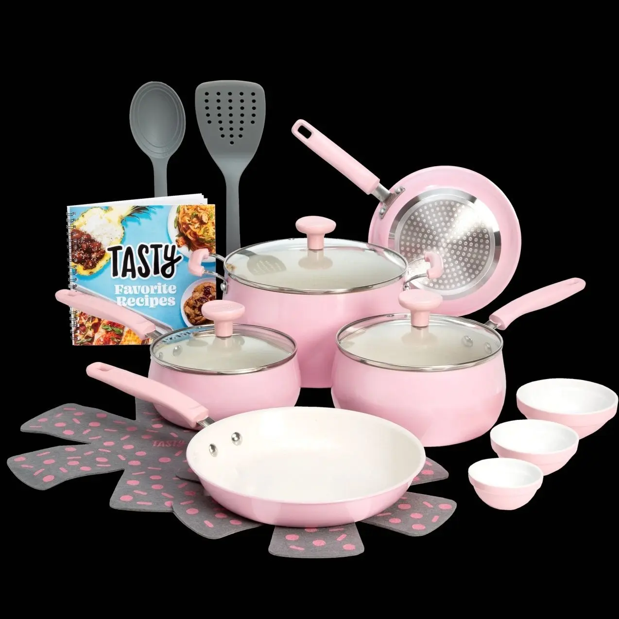 Ceramic 16 Piece Non-Stick Aluminum Cookware Set, Pink