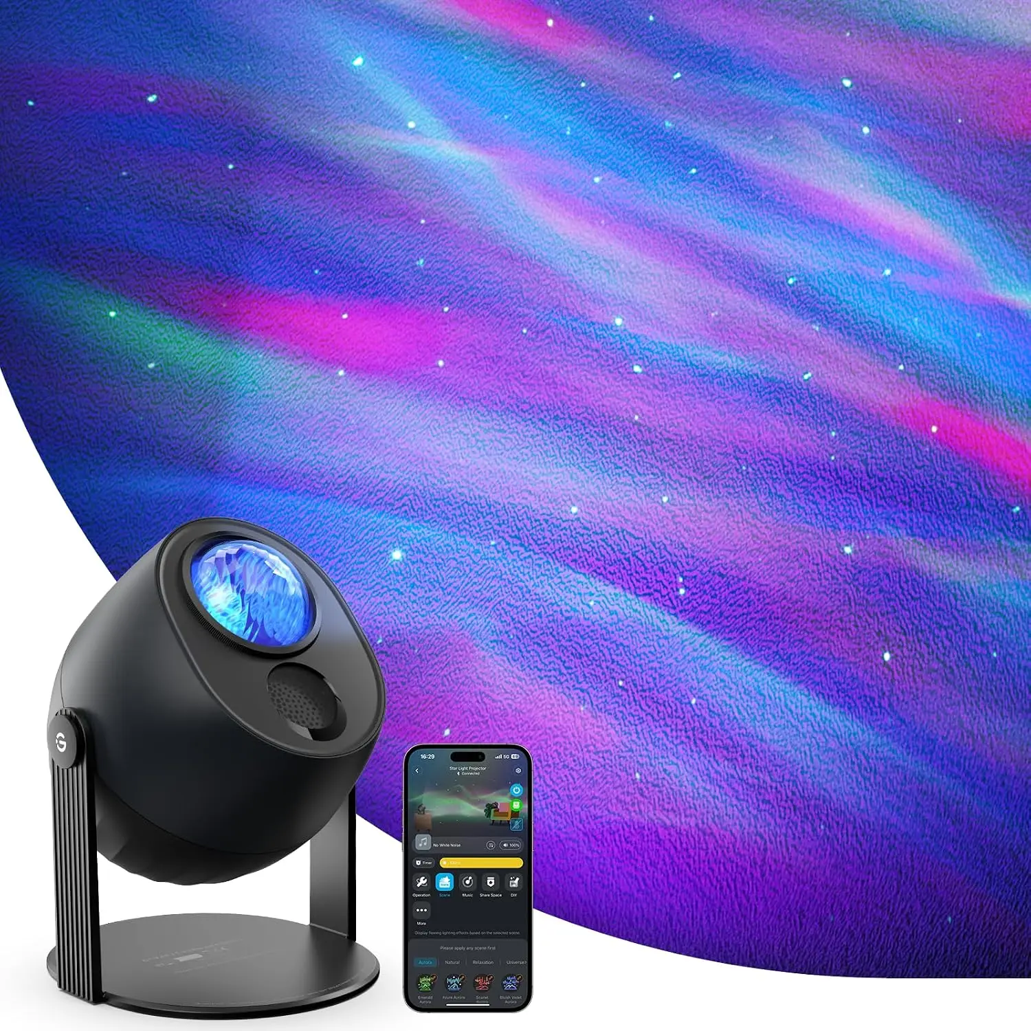 Star Light Projector with 3 Aurora Flowing Effects |   Works with Matter and Alexa, 52 Scene Modes, 18 White Noise Options, LED Night Light Projector for Bedroom, Without Plug